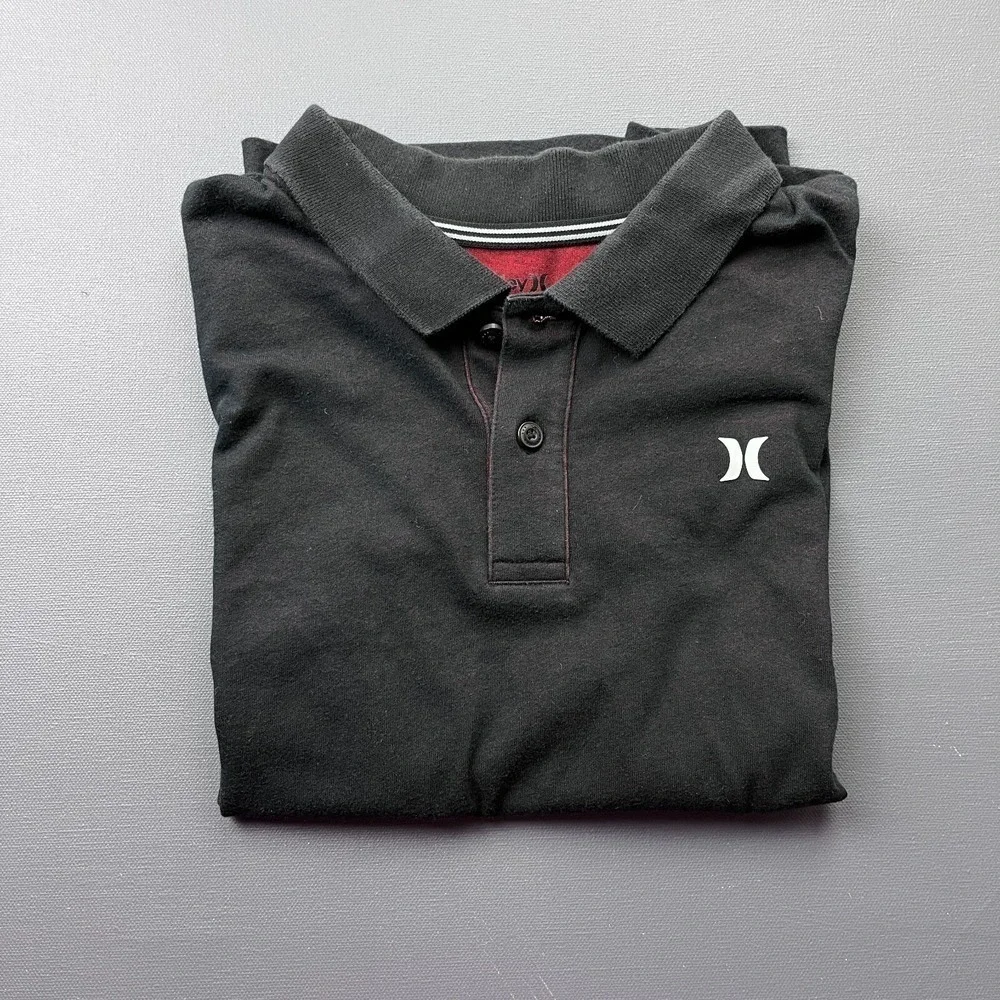 Hurley Boys Size Small 8-10 Black Red Dri-FIT Knit Polo Shirt Short Sleeve Golf